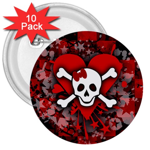 Skull Romance  3  Button (10 pack) from ArtsNow.com Front