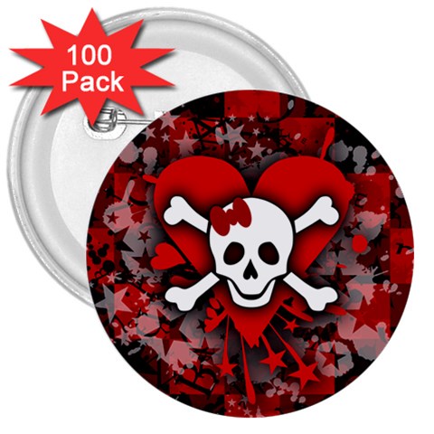 Skull Romance  3  Button (100 pack) from ArtsNow.com Front