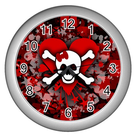 Skull Romance  Wall Clock (Silver) from ArtsNow.com Front