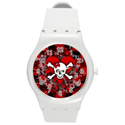 Skull Romance  Round Plastic Sport Watch Medium from ArtsNow.com Front