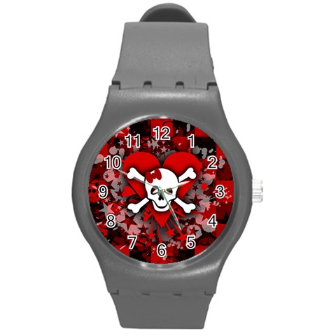 Skull Romance  Round Plastic Sport Watch Medium from ArtsNow.com Front