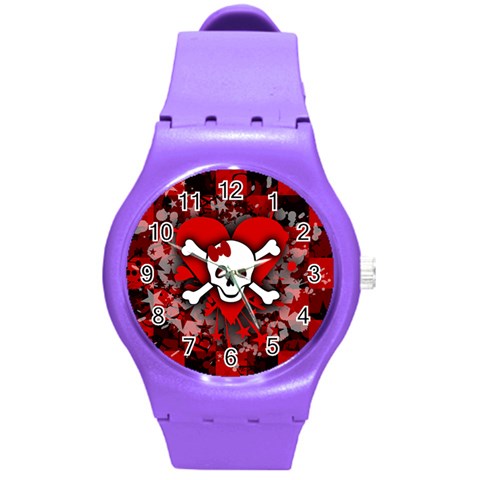 Skull Romance  Round Plastic Sport Watch Medium from ArtsNow.com Front