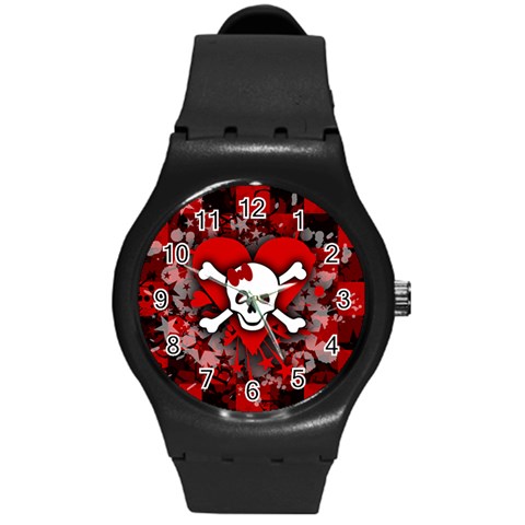 Skull Romance  Round Plastic Sport Watch Medium from ArtsNow.com Front