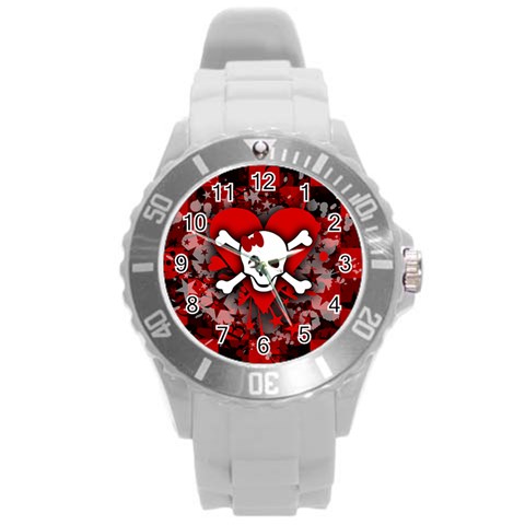 Skull Romance  Round Plastic Sport Watch Large from ArtsNow.com Front