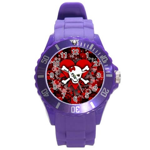 Skull Romance  Round Plastic Sport Watch Large from ArtsNow.com Front