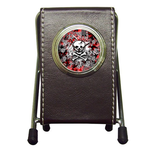 Skull Splatter Pen Holder Desk Clock from ArtsNow.com Front