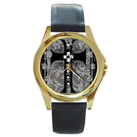 Spider Web Cross Round Gold Metal Watch from ArtsNow.com Front