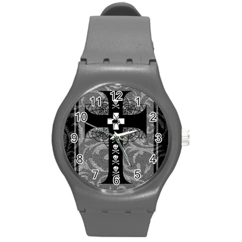 Spider Web Cross Round Plastic Sport Watch Medium from ArtsNow.com Front