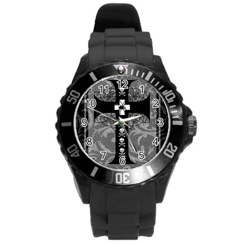 Spider Web Cross Round Plastic Sport Watch Large from ArtsNow.com Front