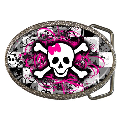 Splatter Girly Skull Belt Buckle from ArtsNow.com Front