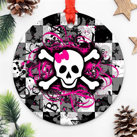 Splatter Girly Skull Round Ornament (Two Sides) from ArtsNow.com Back