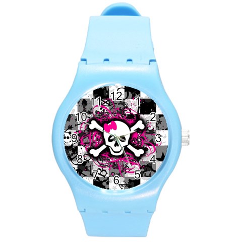 Splatter Girly Skull Round Plastic Sport Watch Medium from ArtsNow.com Front