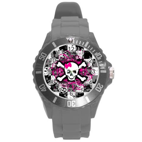 Splatter Girly Skull Round Plastic Sport Watch Large from ArtsNow.com Front