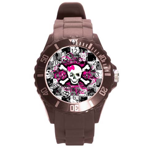 Splatter Girly Skull Round Plastic Sport Watch Large from ArtsNow.com Front