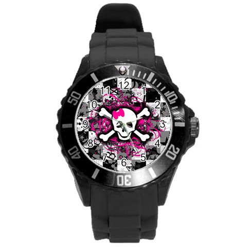 Splatter Girly Skull Round Plastic Sport Watch Large from ArtsNow.com Front