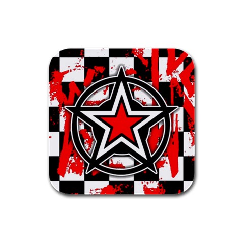 Star Checkerboard Splatter Rubber Square Coaster (4 pack) from ArtsNow.com Front