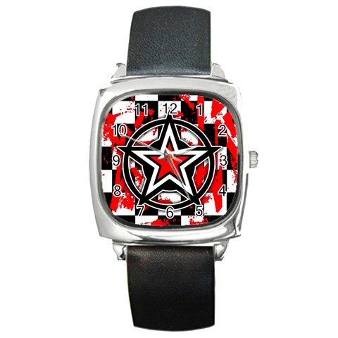 Star Checkerboard Splatter Square Metal Watch from ArtsNow.com Front