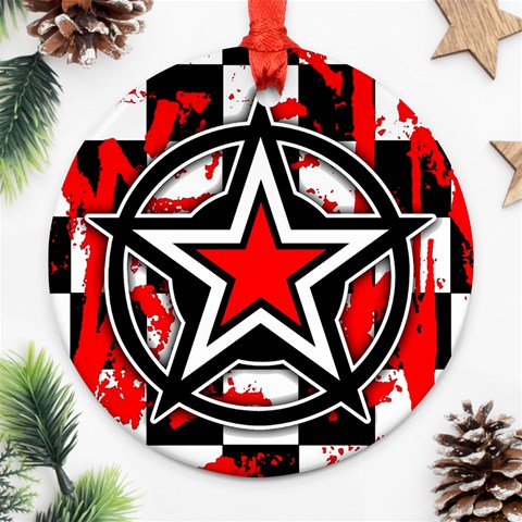 Star Checkerboard Splatter Round Ornament (Two Sides) from ArtsNow.com Back