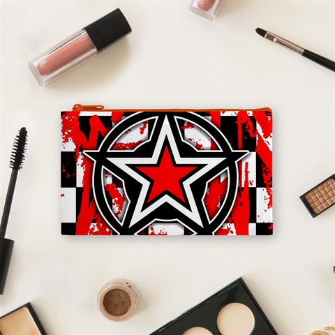 Star Checkerboard Splatter Cosmetic Bag (Small) from ArtsNow.com Front