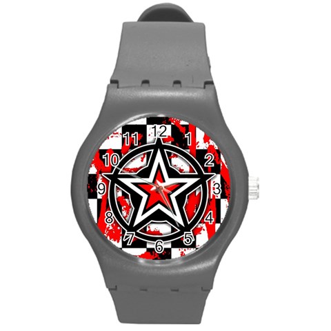 Star Checkerboard Splatter Round Plastic Sport Watch Medium from ArtsNow.com Front