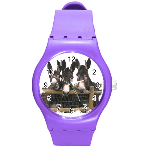 Three donks Round Plastic Sport Watch Medium from ArtsNow.com Front