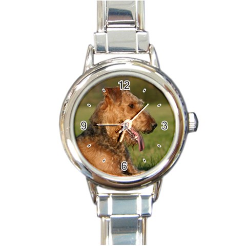 Use Your Dog Photo Airedale Terrier Round Italian Charm Watch from ArtsNow.com Front