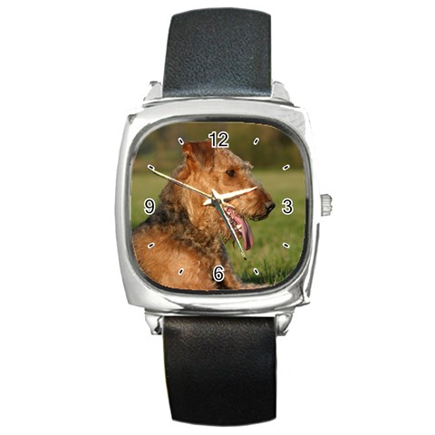 Use Your Dog Photo Airedale Terrier Square Metal Watch from ArtsNow.com Front