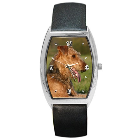 Use Your Dog Photo Airedale Terrier Barrel Style Metal Watch from ArtsNow.com Front