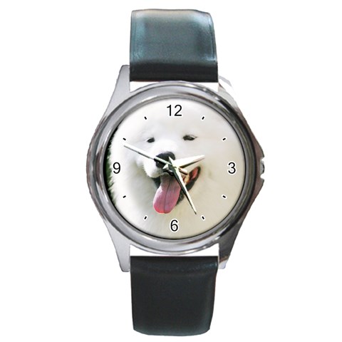 Use Your Photo American Eskimo Dog Round Metal Watch from ArtsNow.com Front