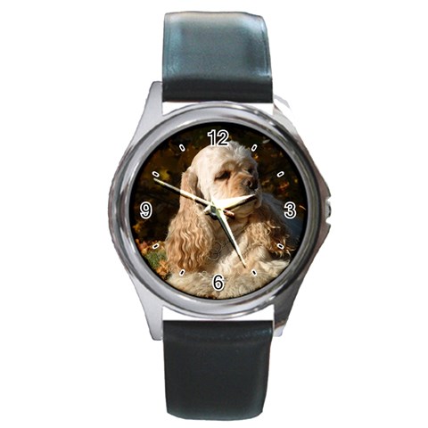 Use Your Dog Photo Cocker Spaniel Round Metal Watch from ArtsNow.com Front