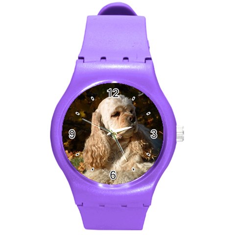 Use Your Dog Photo Cocker Spaniel Round Plastic Sport Watch Medium from ArtsNow.com Front