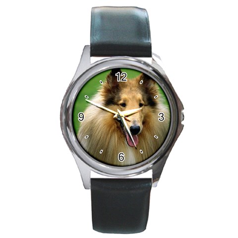 Use Your Dog Photo Collie Round Metal Watch from ArtsNow.com Front