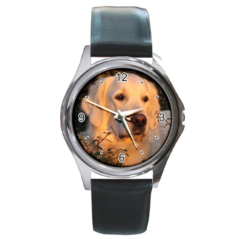 Use Your Dog Photo Golden Retriever Round Metal Watch from ArtsNow.com Front