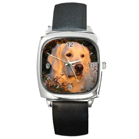 Use Your Dog Photo Golden Retriever Square Metal Watch from ArtsNow.com Front