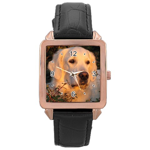 Use Your Dog Photo Golden Retriever Rose Gold Leather Watch  from ArtsNow.com Front