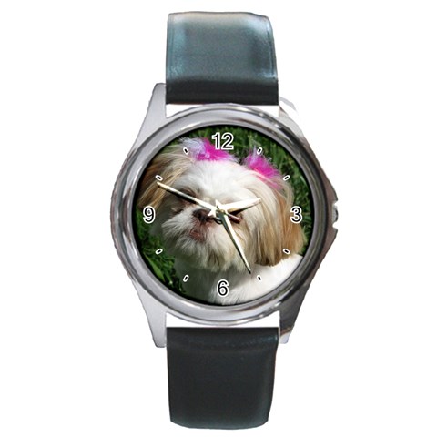 Use Your Dog Photo Shih Tzu Round Metal Watch from ArtsNow.com Front