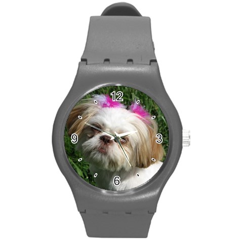 Use Your Dog Photo Shih Tzu Round Plastic Sport Watch Medium from ArtsNow.com Front