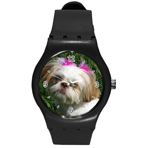 Use Your Dog Photo Shih Tzu Round Plastic Sport Watch Medium from ArtsNow.com Front