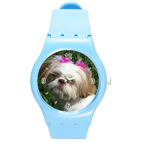 Use Your Dog Photo Shih Tzu Round Plastic Sport Watch Medium from ArtsNow.com Front