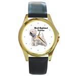 West Highland Terrier Westie Round Gold Metal Watch