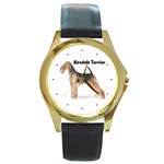 Airedale Terrier Round Gold Metal Watch