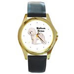 Bichon Frise Round Gold Metal Watch