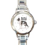 Boston Terrier Round Italian Charm Watch