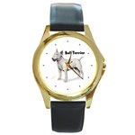 Bull Terrier Round Gold Metal Watch