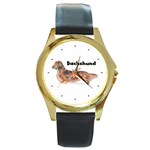 Dachshund Long Haired Round Gold Metal Watch