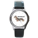 Dachshund Wirehaired Round Metal Watch