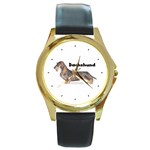 Dachshund Wirehaired Round Gold Metal Watch