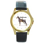 Doberman Pinscher Round Gold Metal Watch