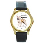 French Bulldog Round Gold Metal Watch