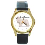 Great Pyrenees Round Gold Metal Watch